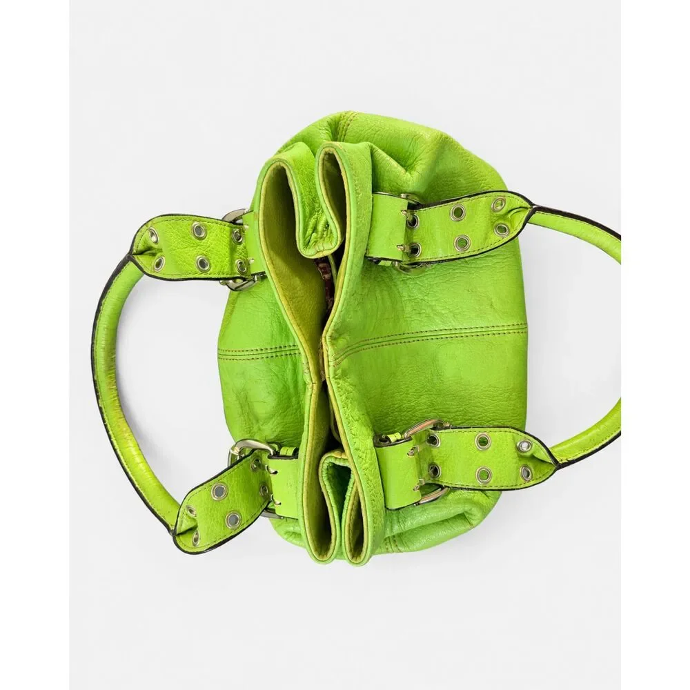 Tignanello Lime Green Leather Shoulder Bag Y2K Buckle Grommet Purse